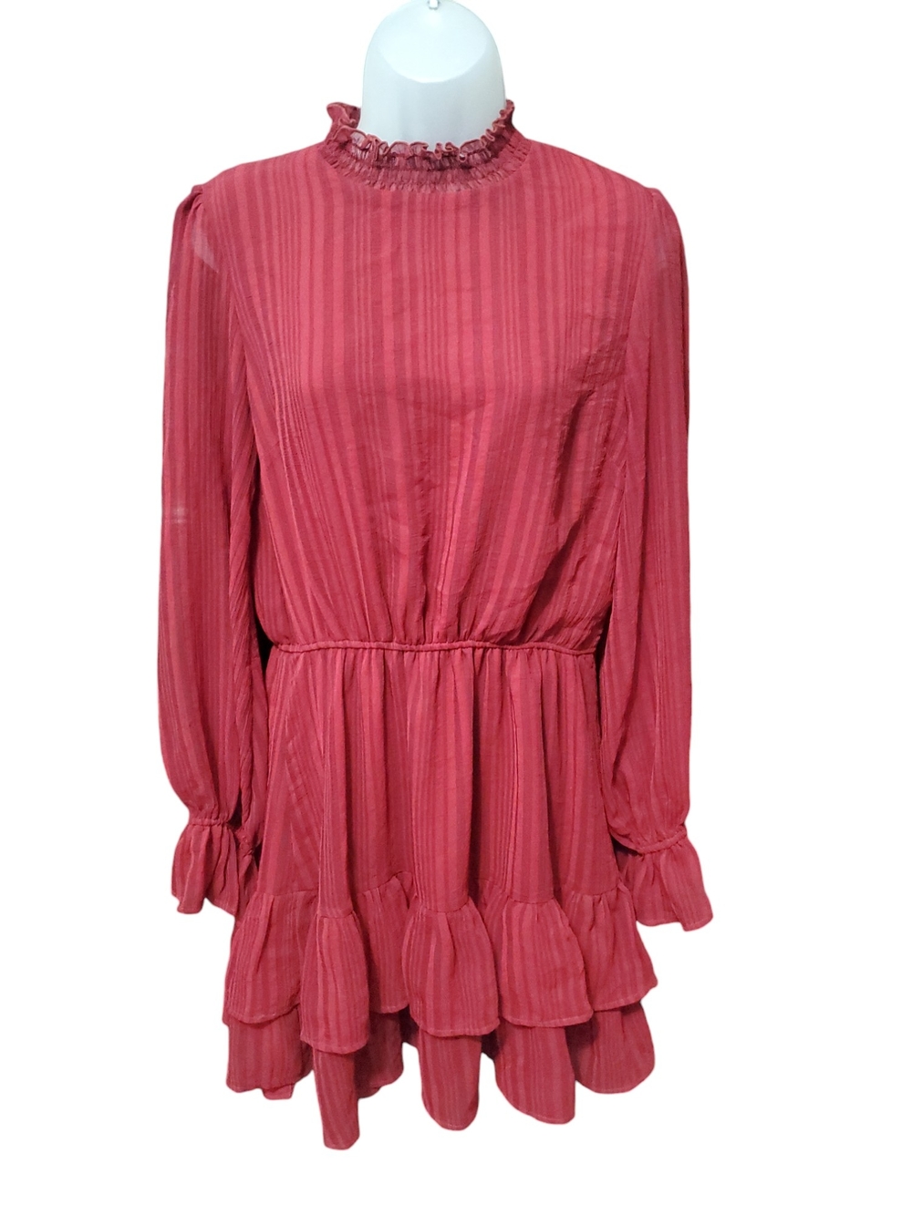 A. Calin Ruffle Hem Long-Sleeve Dress